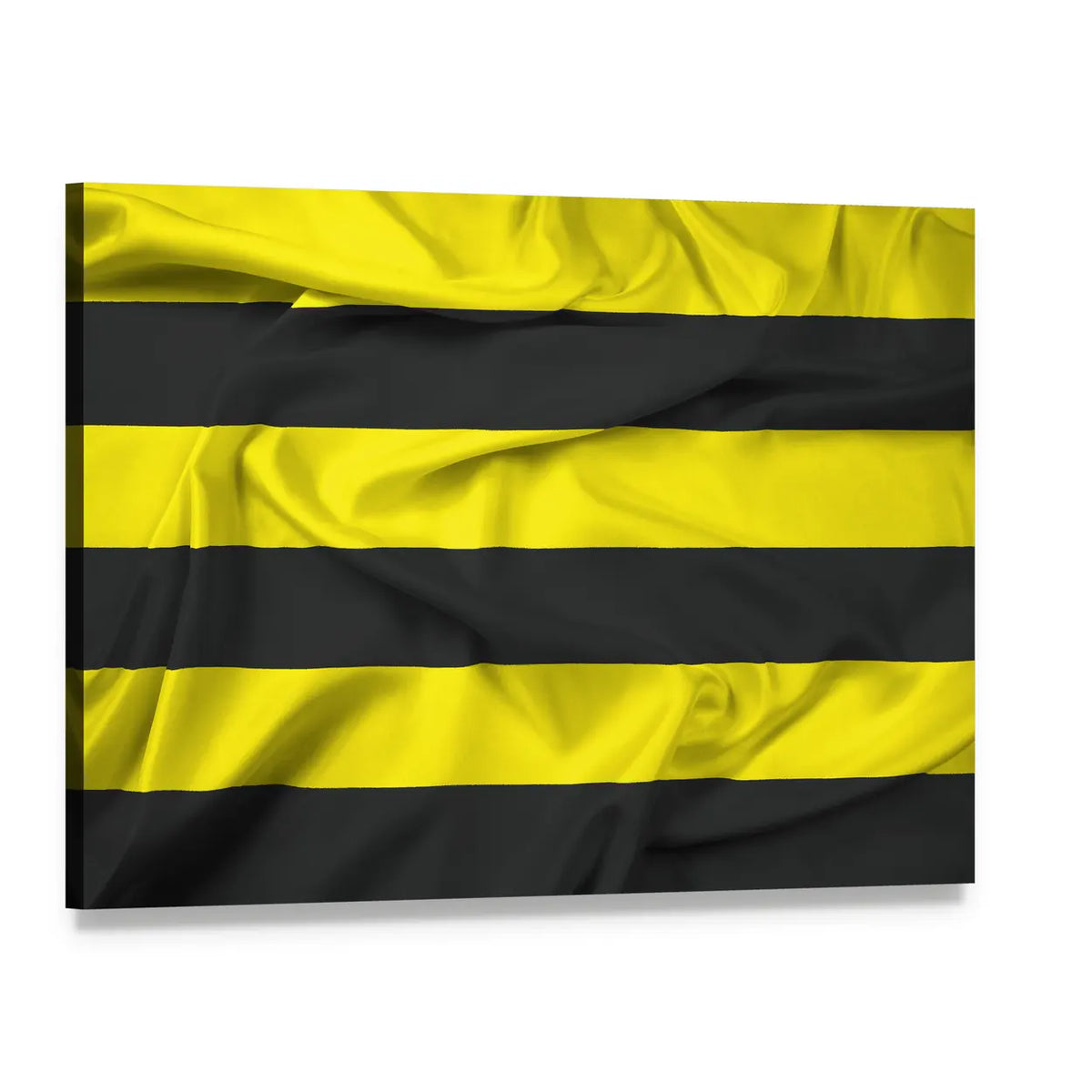 Waving Yellow and Black Flag Canvas Wall Art, single panel gallery wrapped canvas, angled product view