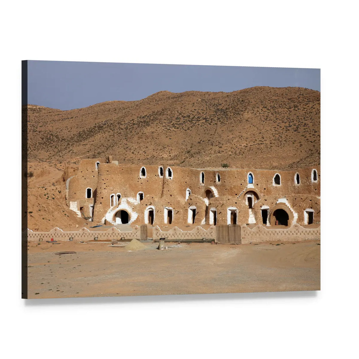 Bedouin Rock-cut Houses in Tunisia Canvas Wall Art, single panel gallery wrapped canvas, angled product view