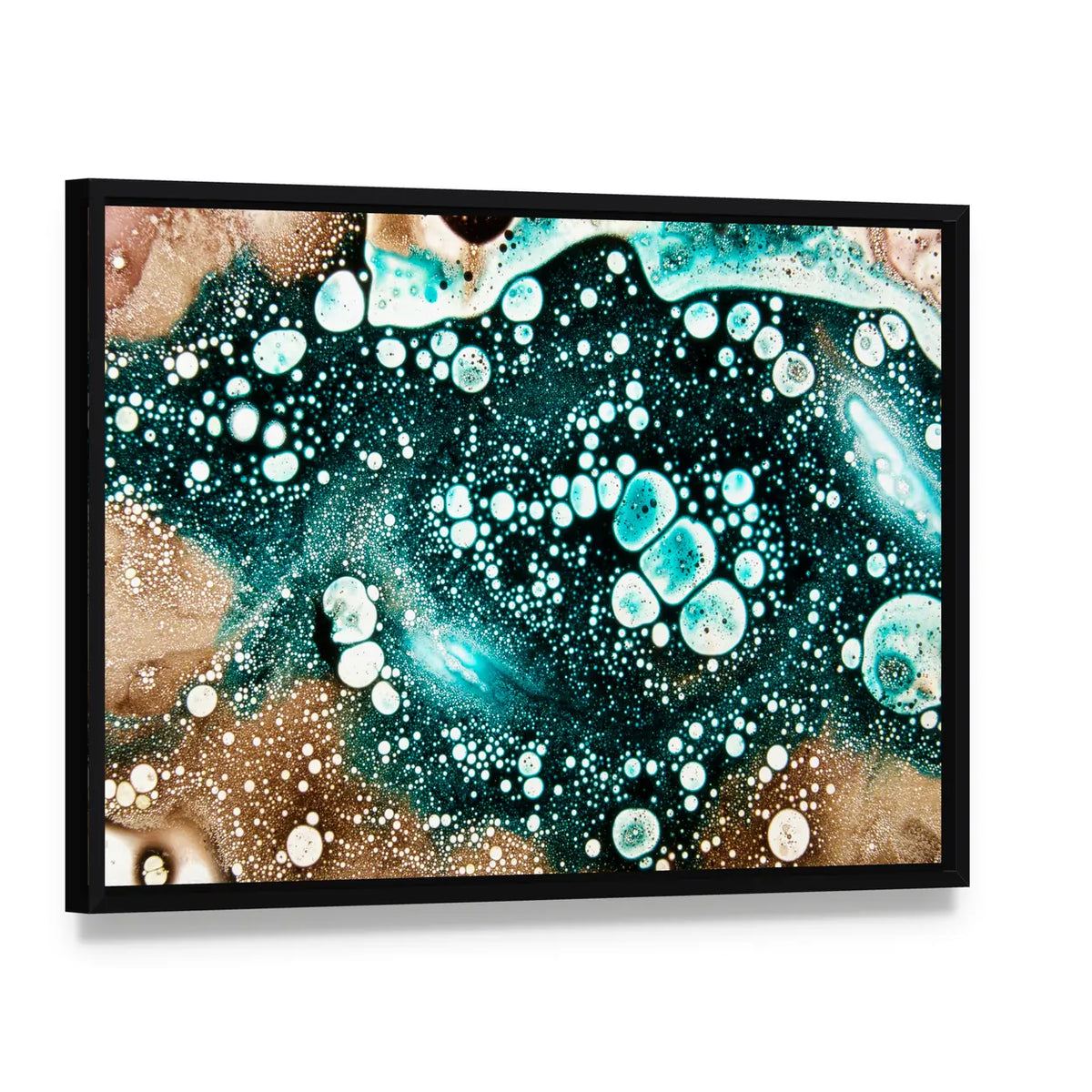 Bizarre Shapes Pattern Canvas Wall Art, framed canvas in a black floater frame, angled product view