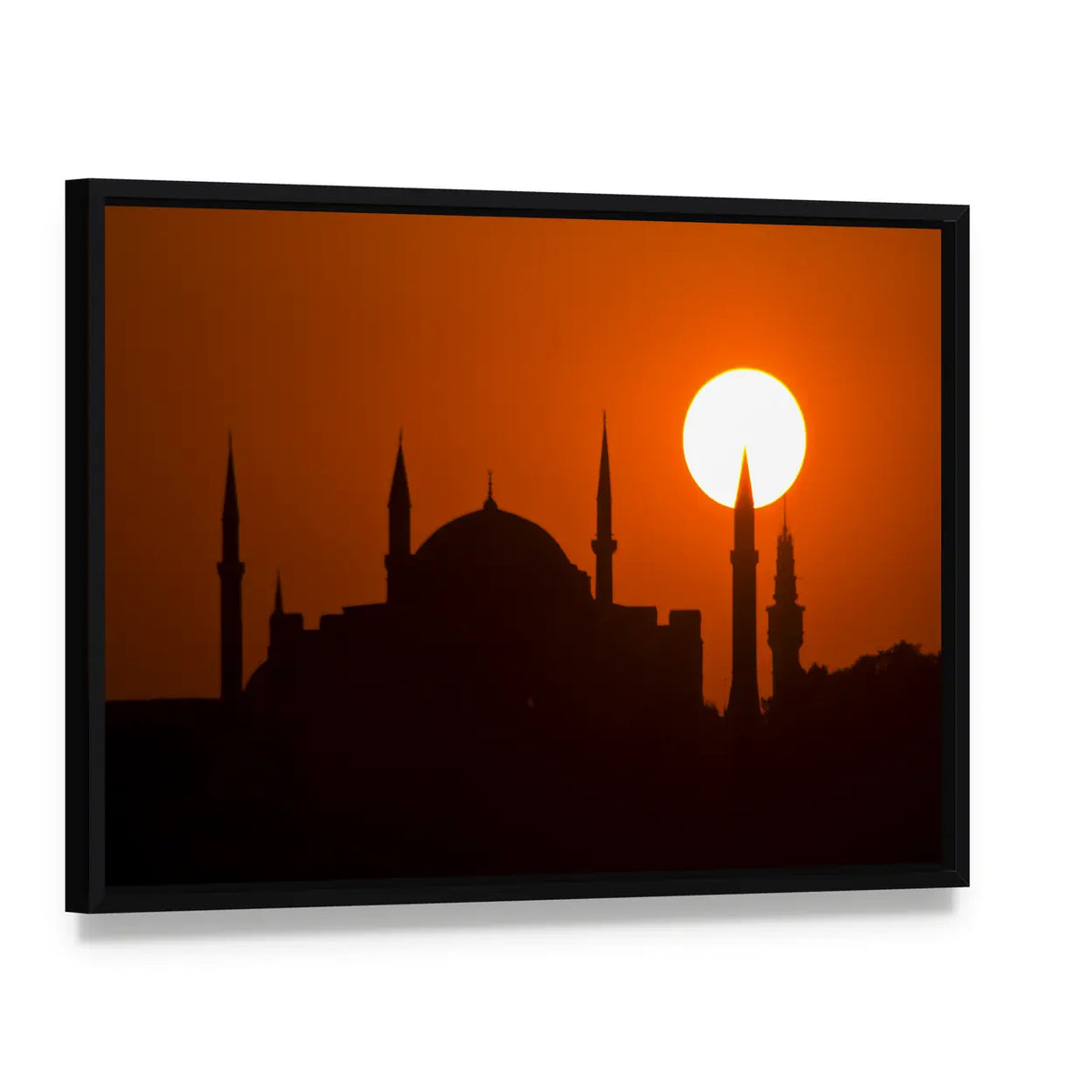 Silhouette Of Suleymaniye Mosque At Sunset In Istanbul Canvas Wall Art, framed canvas in a black floater frame, angled product view