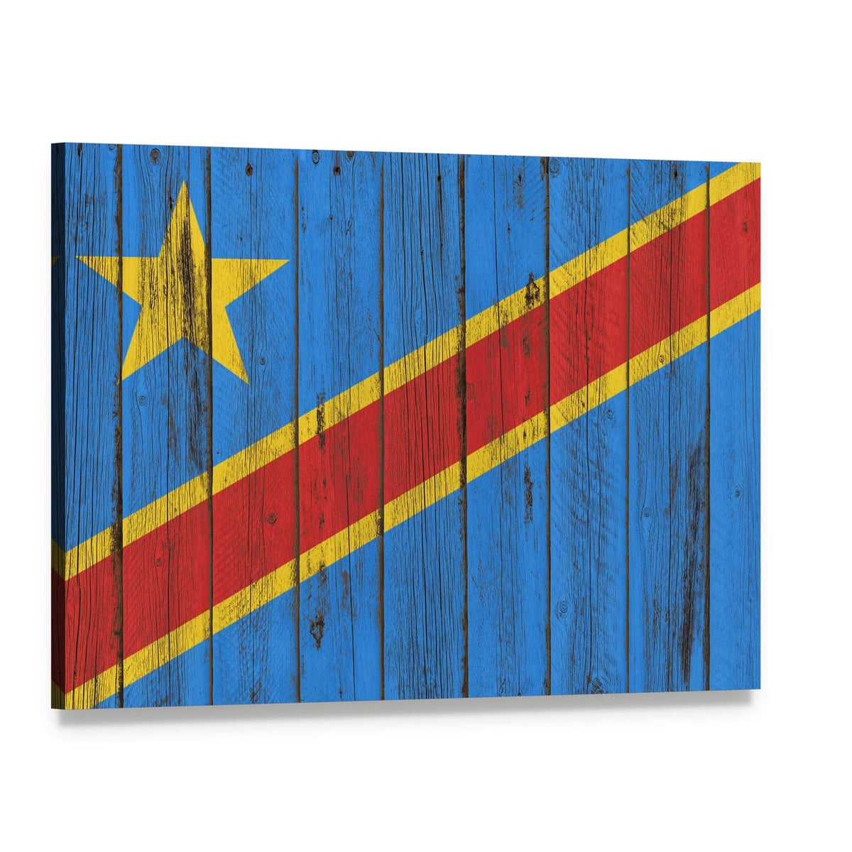 Vintage Congo Flag with Star and Stripes Canvas Wall Art, single panel gallery wrapped canvas, angled product view