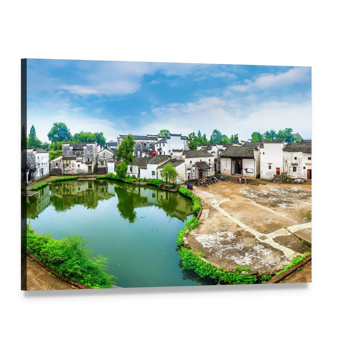 Zhuge Bagua Village Pond Reflection Canvas Wall Art, single panel gallery wrapped canvas, angled product view