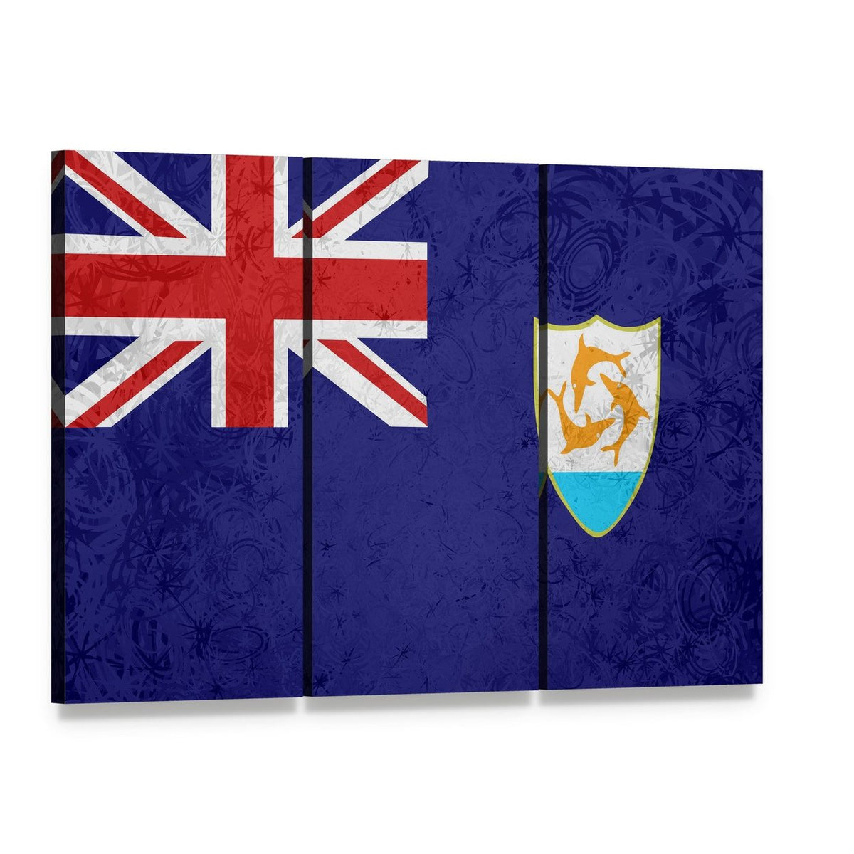 Flag of Anguilla Canvas Wall Art, 3 panel 3 Horizontal layout gallery wrapped canvas set, angled product view