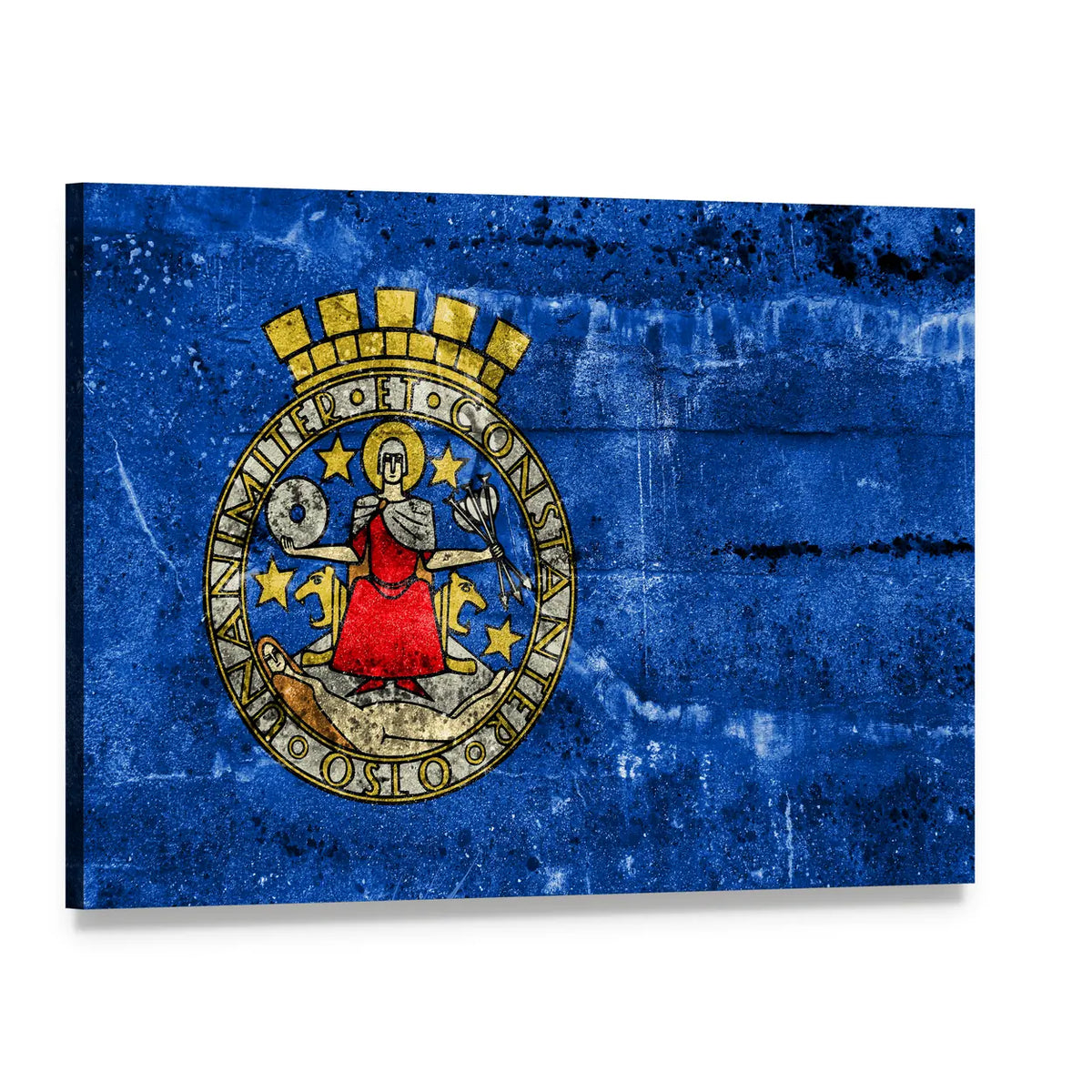 Oslo Coat of Arms Flag Canvas Wall Art, single panel gallery wrapped canvas, angled product view