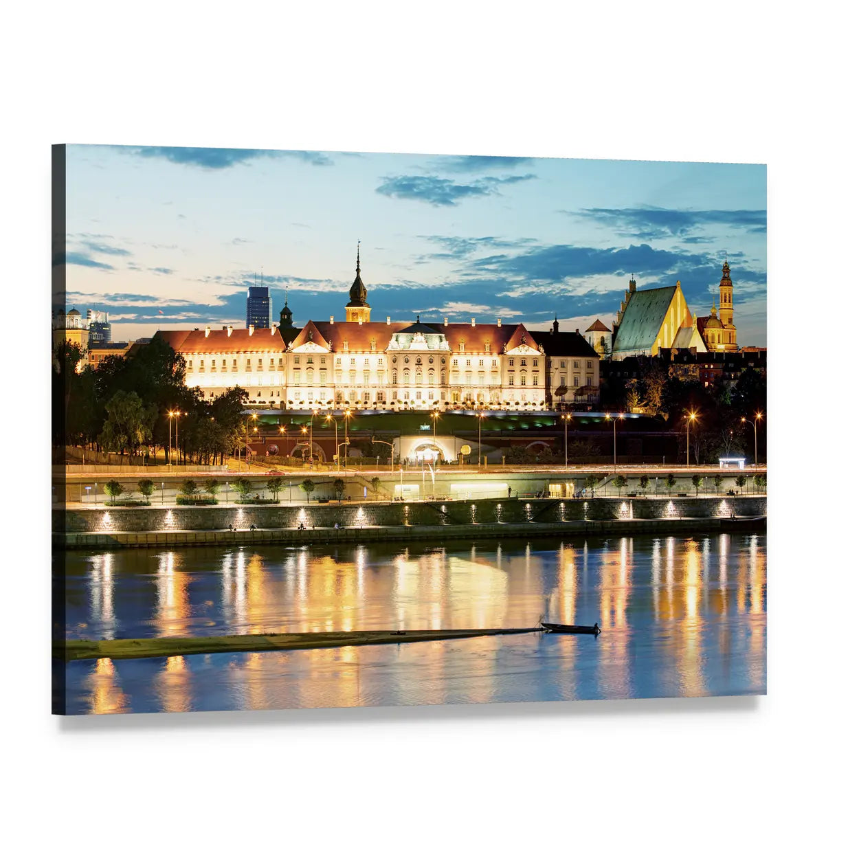Royal Castle Over Vistula River in Warsaw Canvas Wall Art, single panel gallery wrapped canvas, angled product view