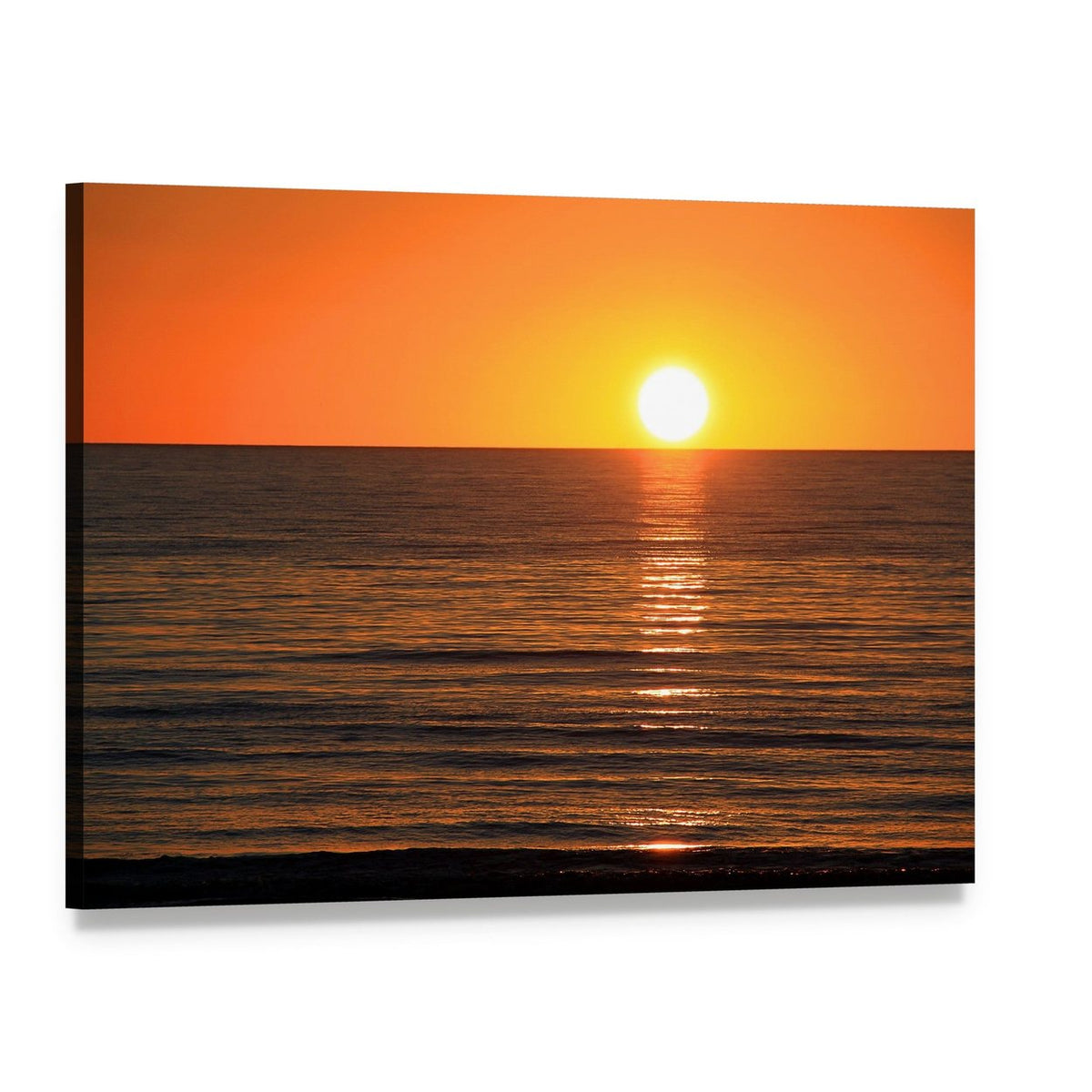 Golden Sunset Over Ocean Bay Canvas Wall Art, single panel gallery wrapped canvas, angled product view