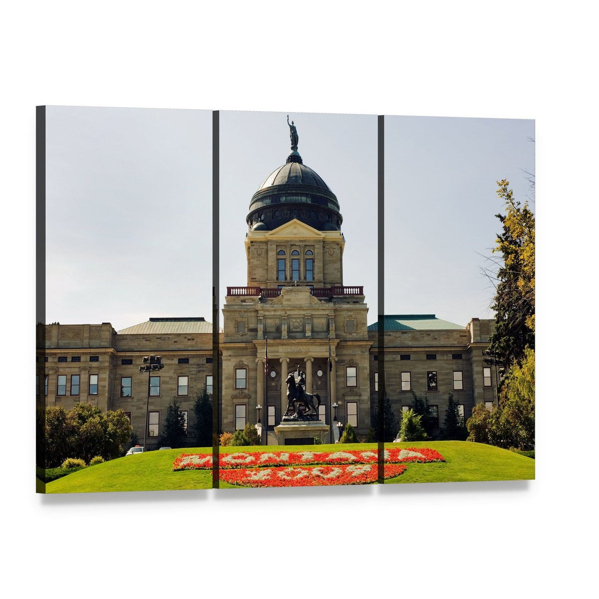 Montana State Capitol Canvas Wall Art, 3 panel 3 Horizontal layout gallery wrapped canvas set, angled product view
