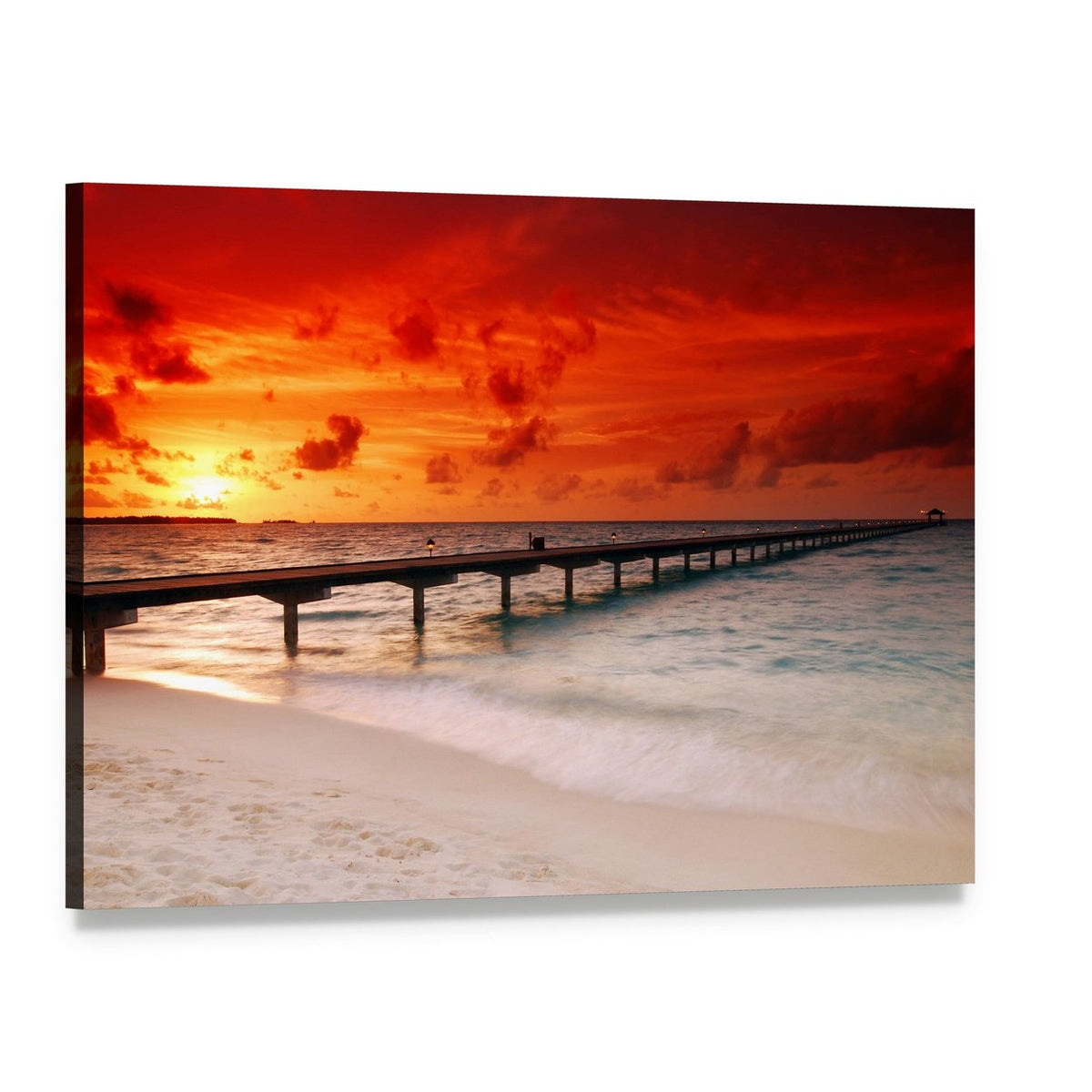 Sunset Over Long Pier Canvas Wall Art, single panel gallery wrapped canvas, angled product view