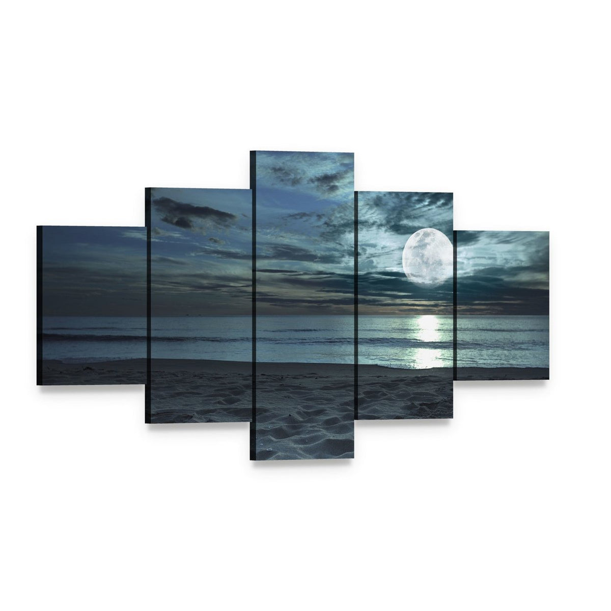 Beach at Twilight Time Canvas Wall Art, 5 panel 5 Star layout gallery wrapped canvas set, angled product view