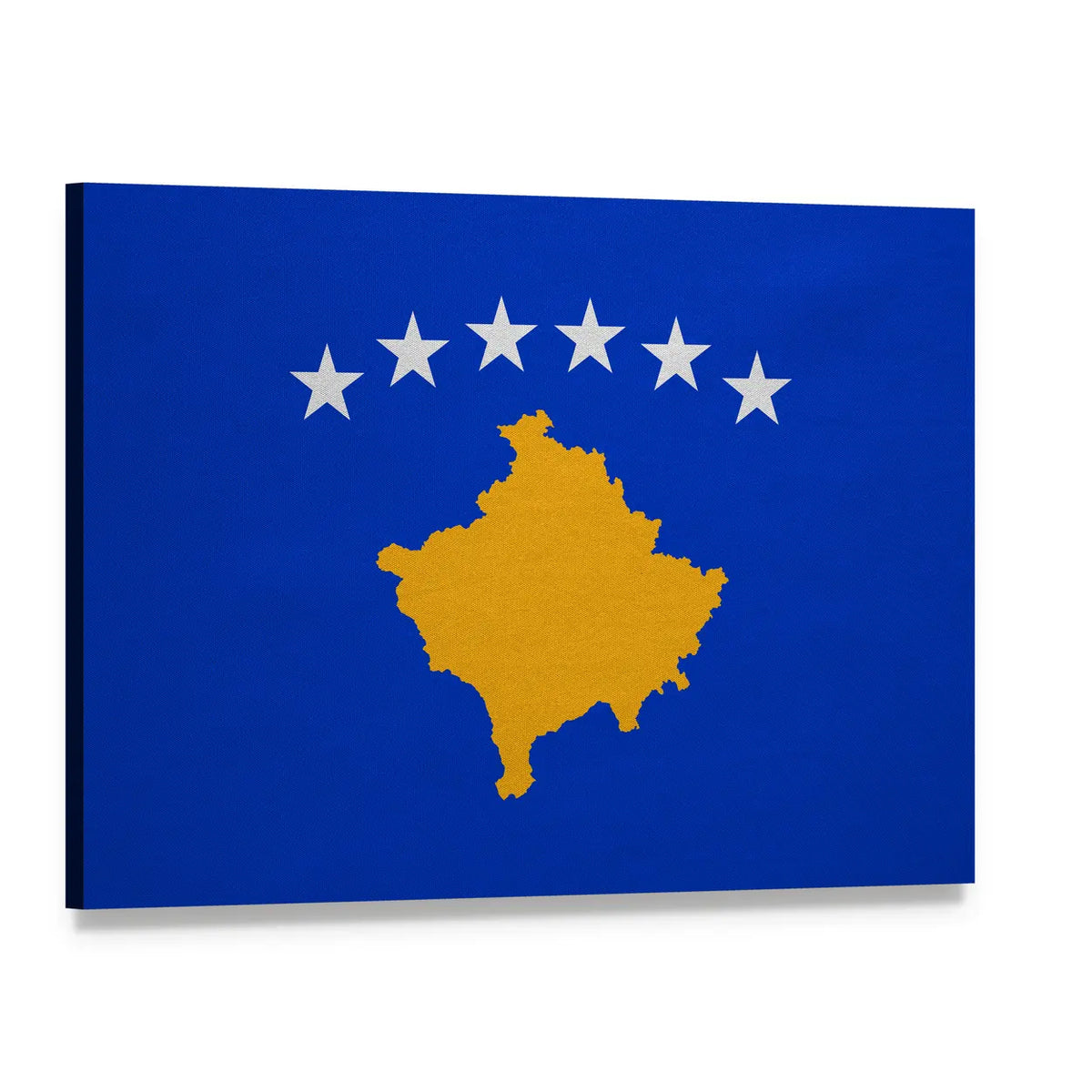 Kosovo Flag Map and Six Stars Canvas Wall Art, single panel gallery wrapped canvas, angled product view