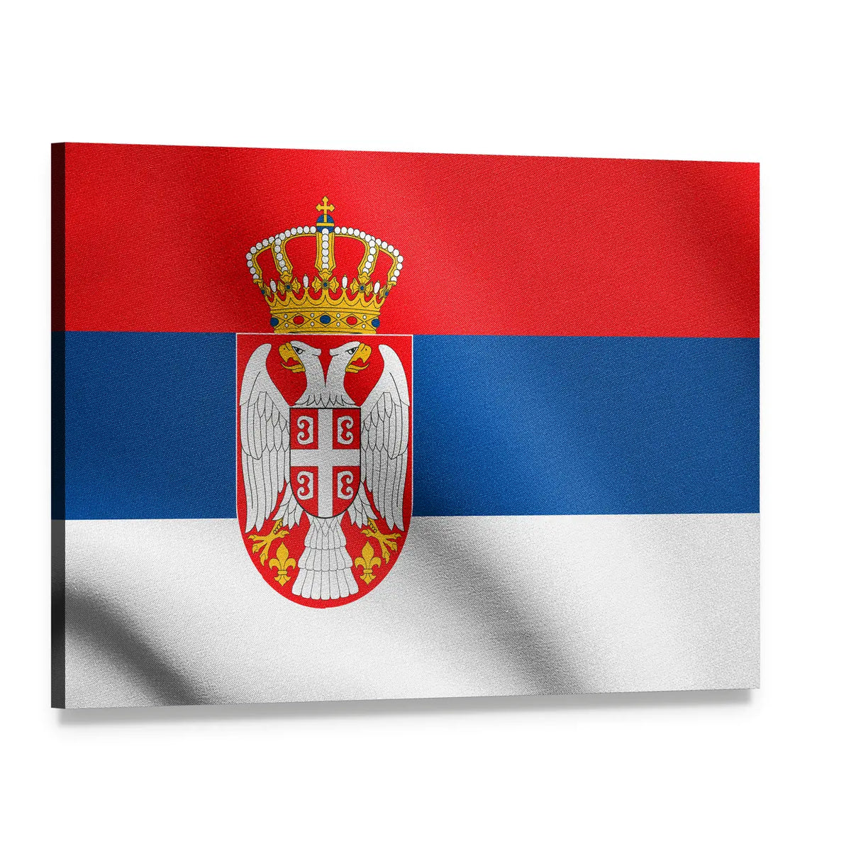 Serbian Flag with Coat of Arms Canvas Wall Art, single panel gallery wrapped canvas, angled product view