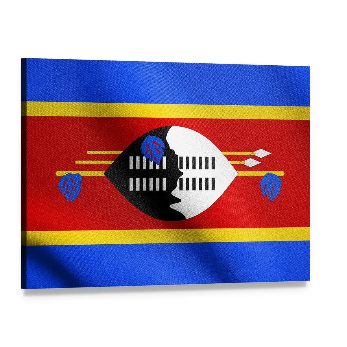 Flag of Eswatini with Shield and Spears Canvas Wall Art, single panel gallery wrapped canvas, angled product view