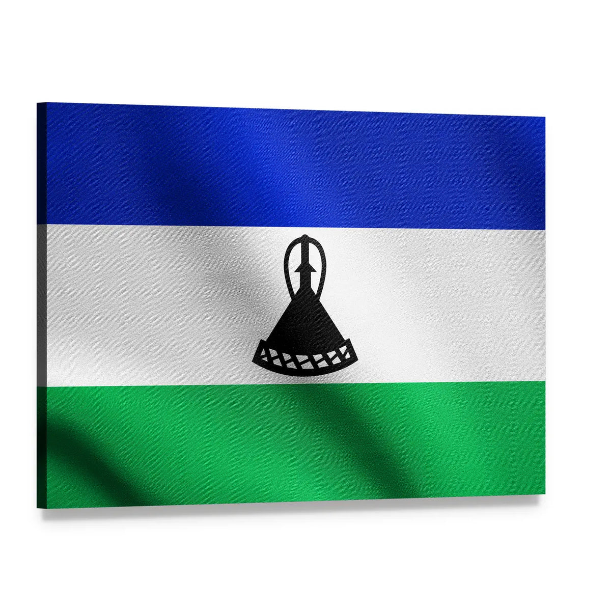 Lesotho Flag with Mokorotlo Hat Canvas Wall Art, single panel gallery wrapped canvas, angled product view