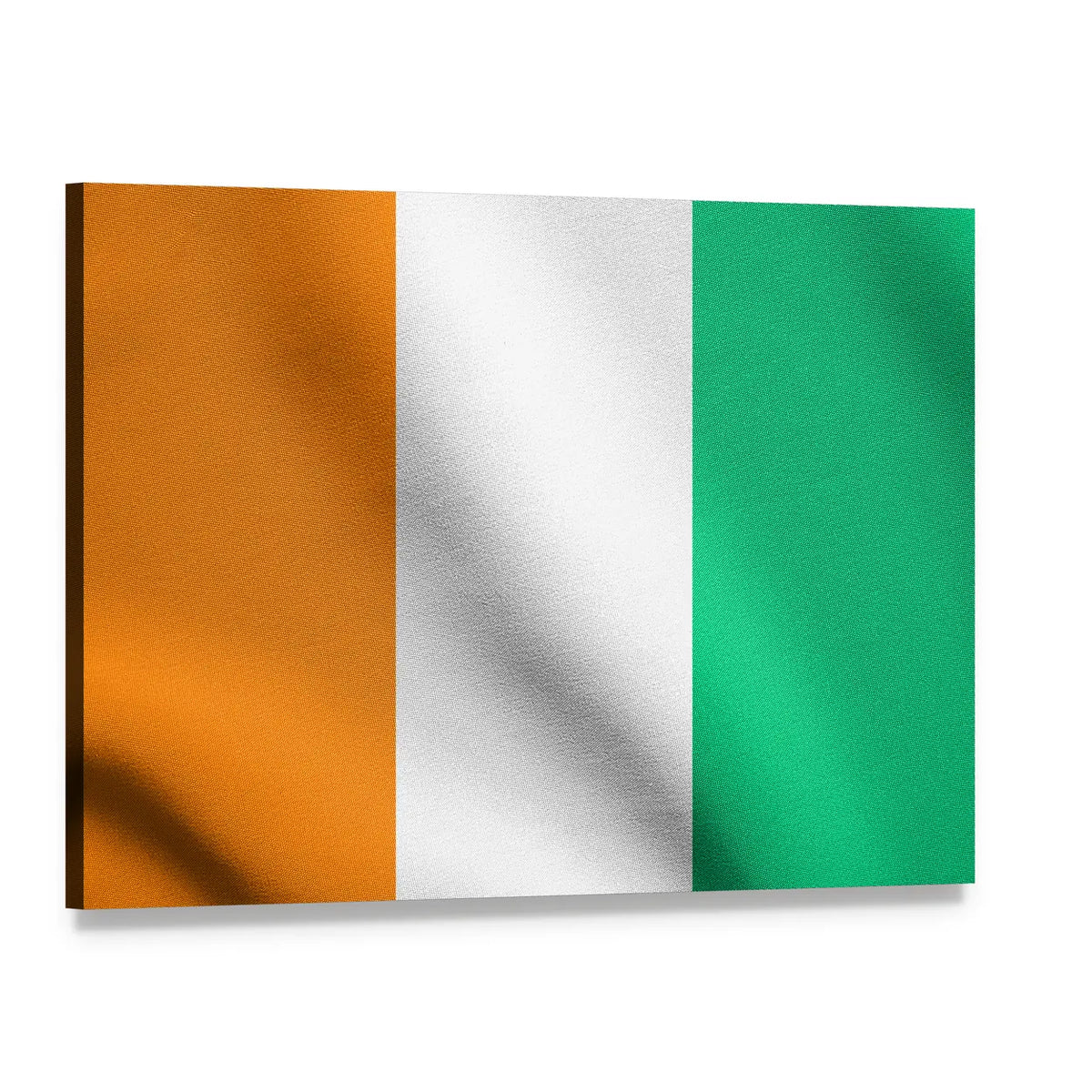 Ivory Coast Flag Canvas Wall Art, single panel gallery wrapped canvas, angled product view