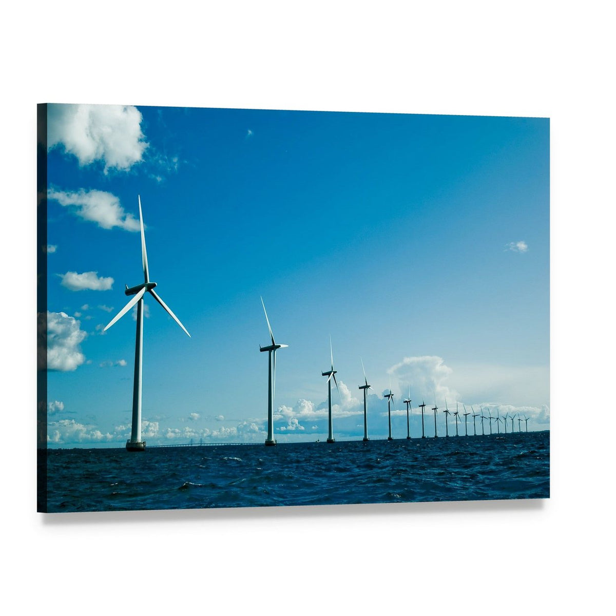 Danish Offshore Wind Turbines Canvas Wall Art, single panel gallery wrapped canvas, angled product view