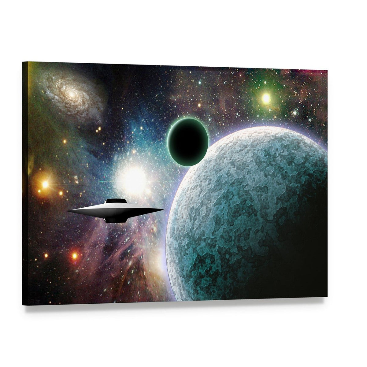 Aliens Ufo in Deep Space Canvas Wall Art, single panel gallery wrapped canvas, angled product view