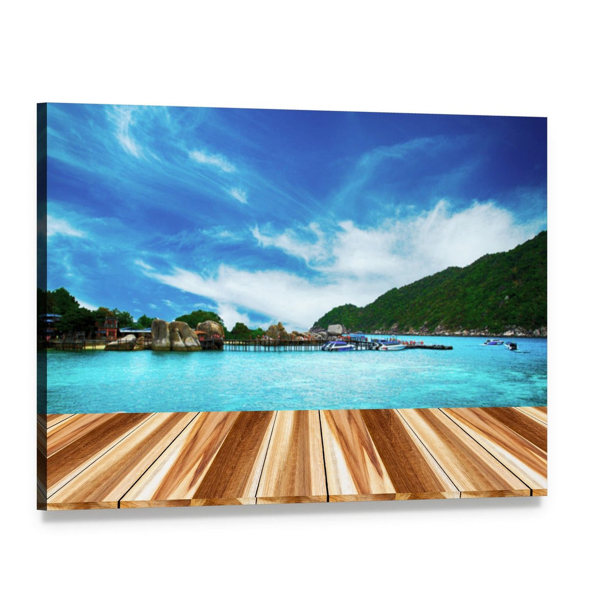 Wooden Pier Overlooking Nang Yuan Island Canvas Wall Art, single panel gallery wrapped canvas, angled product view