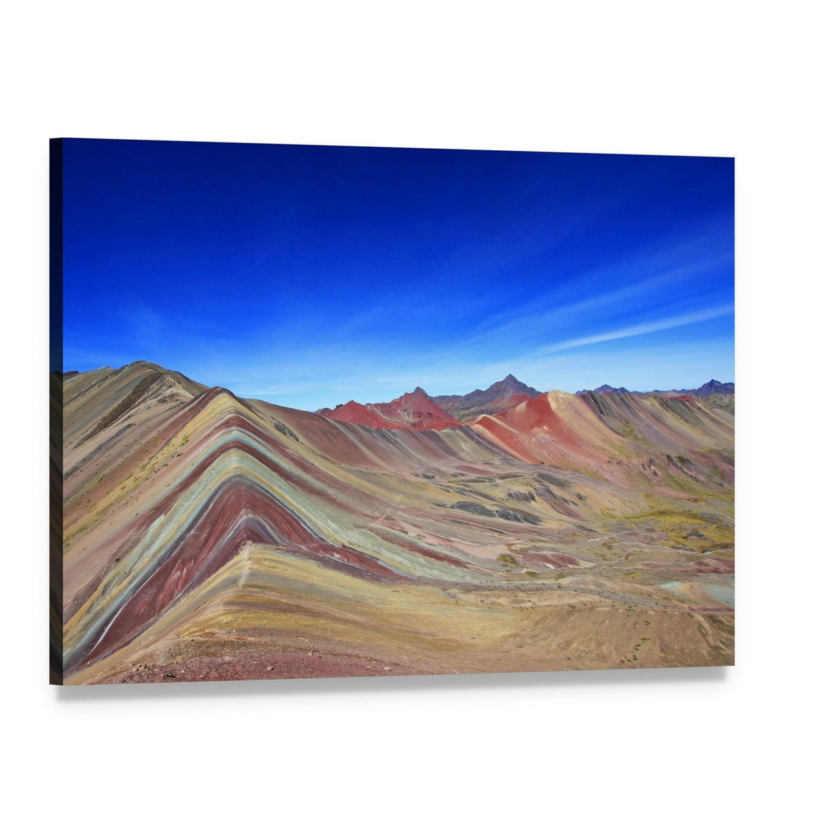 Majestic Rainbow Mountain in Peru Canvas Wall Art, single panel gallery wrapped canvas, angled product view
