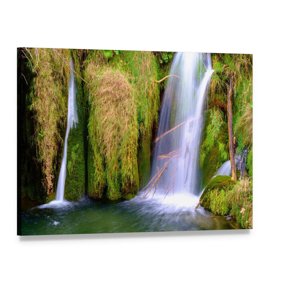 Waterfall in Plitvice National Park Canvas Wall Art, single panel gallery wrapped canvas, angled product view