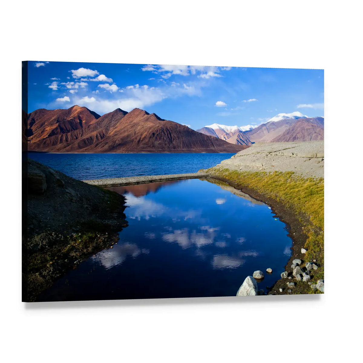 Pangong Lake in Ladakh Canvas Wall Art, single panel gallery wrapped canvas, angled product view