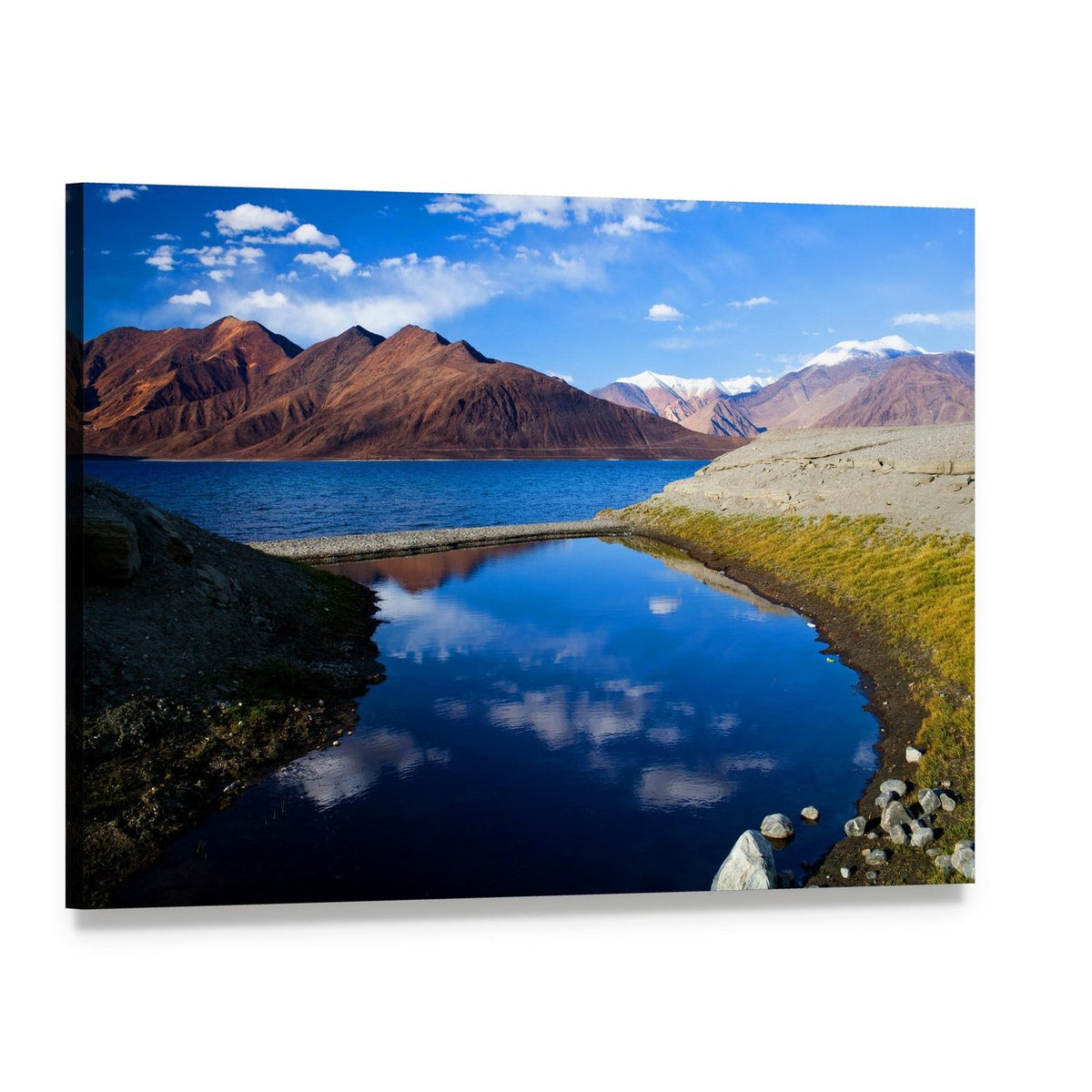 Pangong Lake with Snow-capped Peaks Canvas Wall Art, single panel gallery wrapped canvas, angled product view