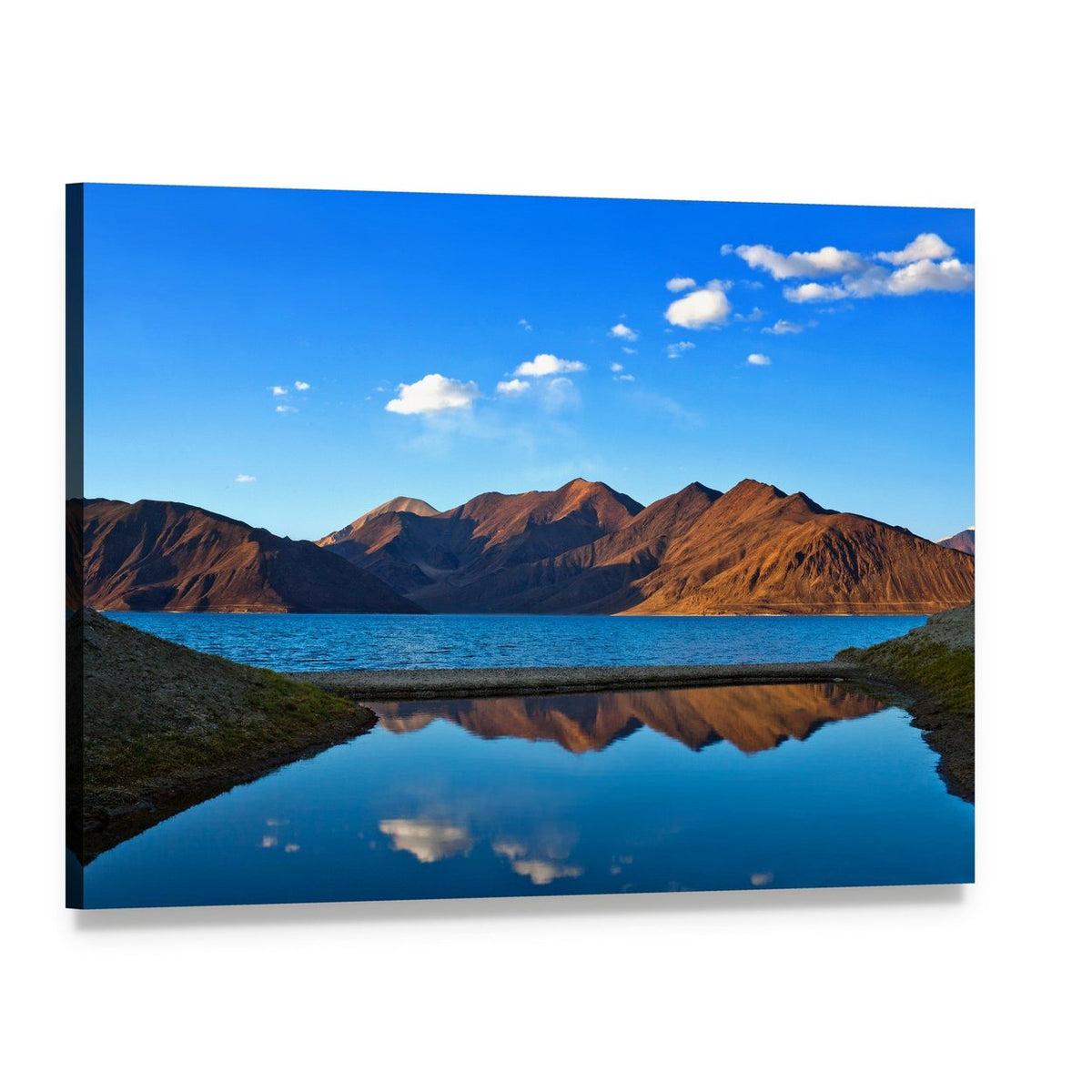 View of Pangong Lake Canvas Wall Art, single panel gallery wrapped canvas, angled product view