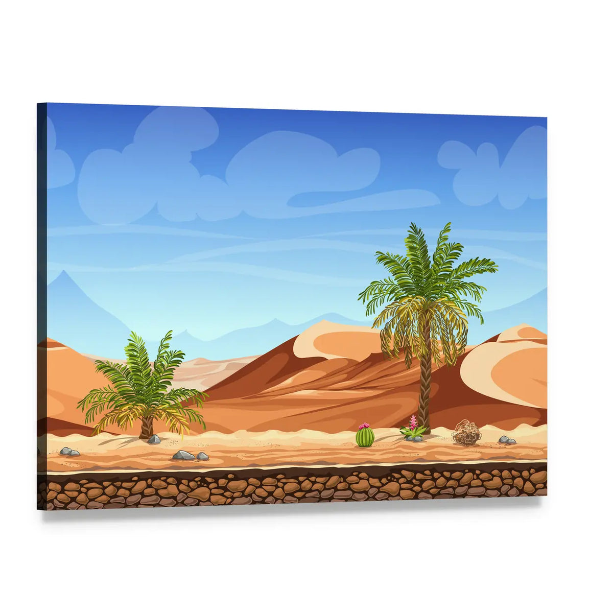Desert Side-scrolling Game Scene Canvas Wall Art, single panel gallery wrapped canvas, angled product view