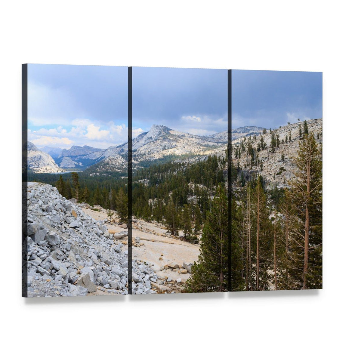 Serene Tioga Road in Yosemite Canvas Wall Art, 3 panel 3 Horizontal layout gallery wrapped canvas set, angled product view