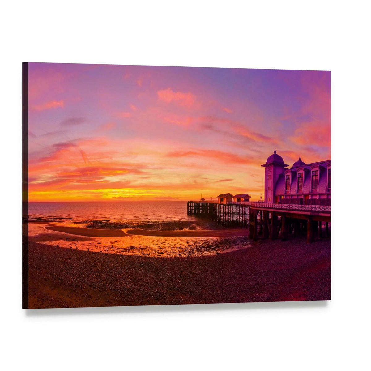 Penarth Pier Before Sunrise Canvas Wall Art, single panel gallery wrapped canvas, angled product view