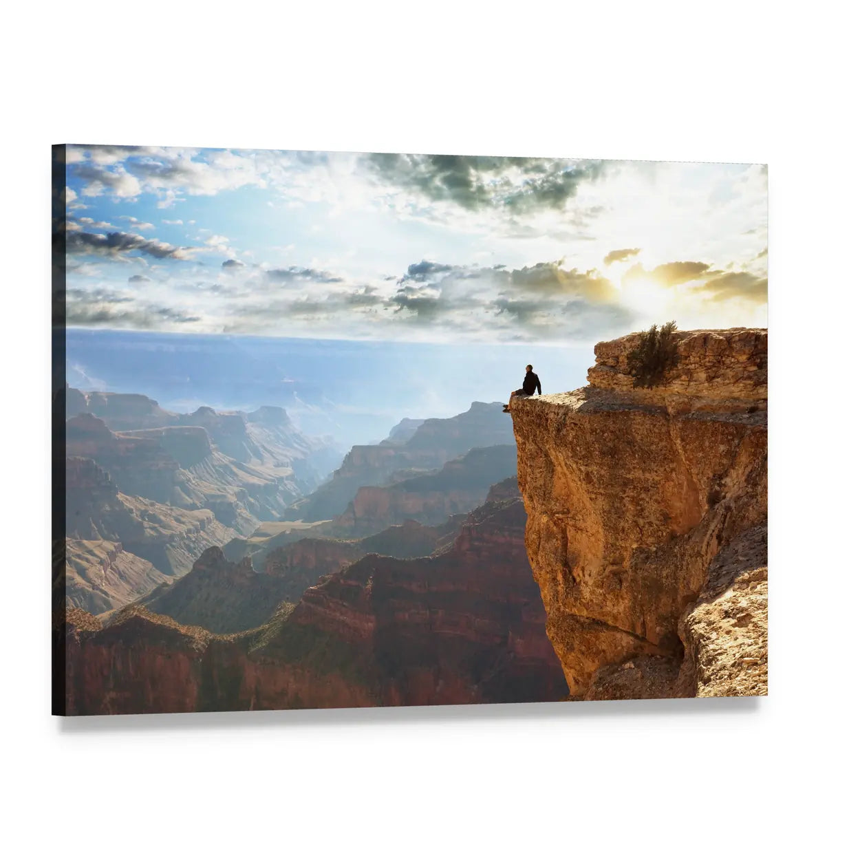 Man Sitting on Grand Canyon Canvas Wall Art, single panel gallery wrapped canvas, angled product view