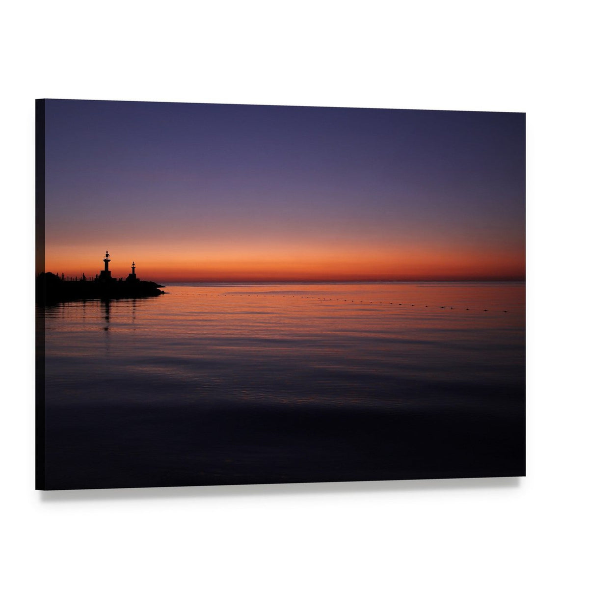 Red Sea Sunrise with Lighthouse Canvas Wall Art, single panel gallery wrapped canvas, angled product view