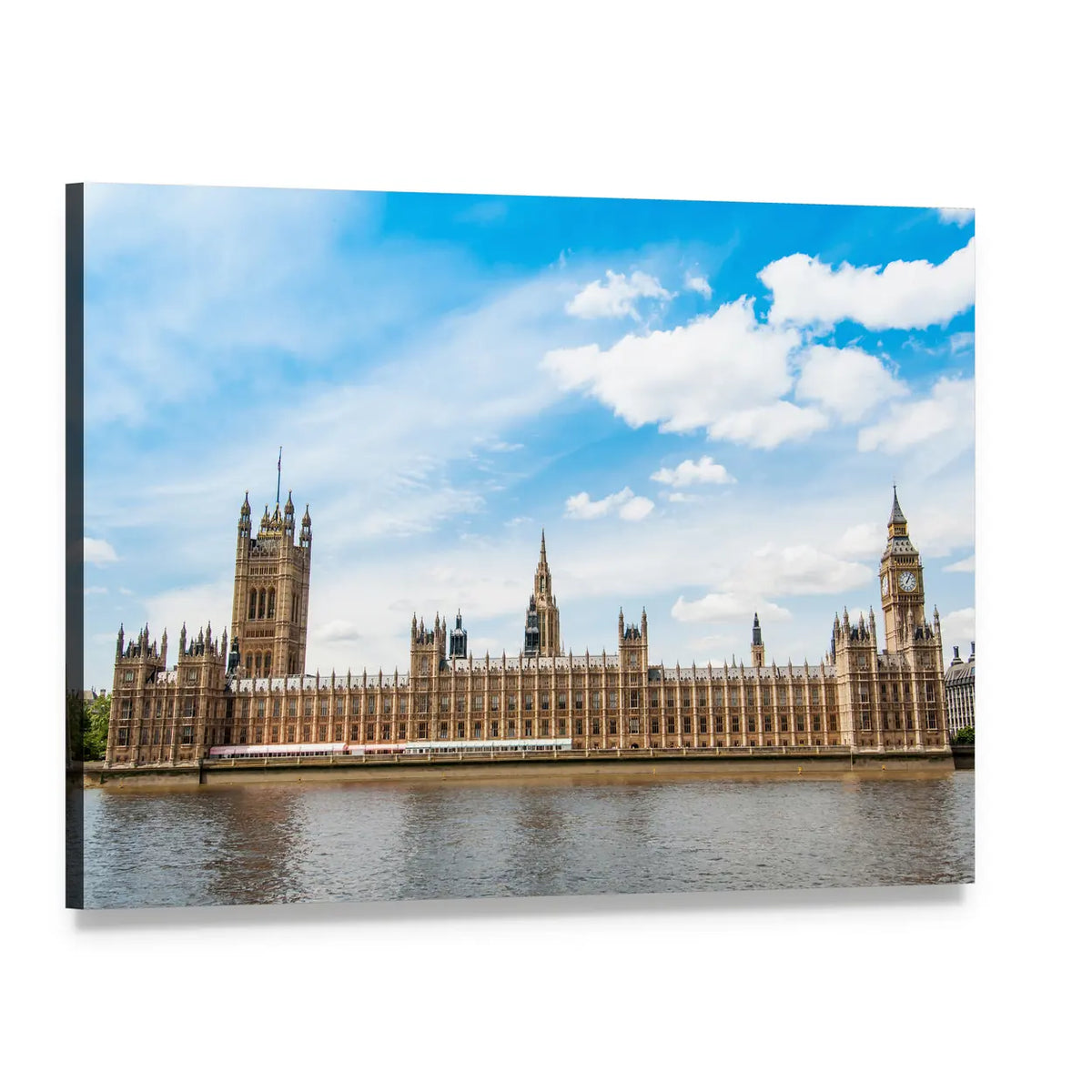 Big Ben Over the River Thames Canvas Wall Art, single panel gallery wrapped canvas, angled product view