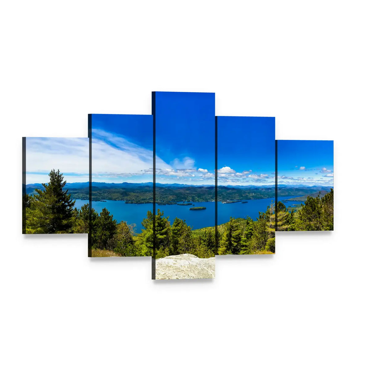 Buck Mountain Summit at Lake George Canvas Wall Art, 5 panel 5 Star layout gallery wrapped canvas set, angled product view