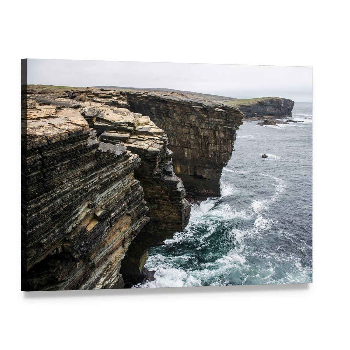 Yesnaby Cliffs Seascape Canvas Wall Art, single panel gallery wrapped canvas, angled product view