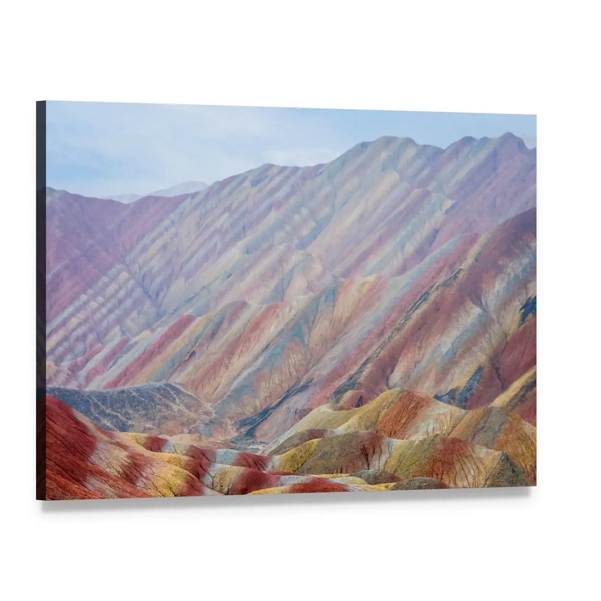 Colorful Rainbow Mountains in China Canvas Wall Art, single panel gallery wrapped canvas, angled product view