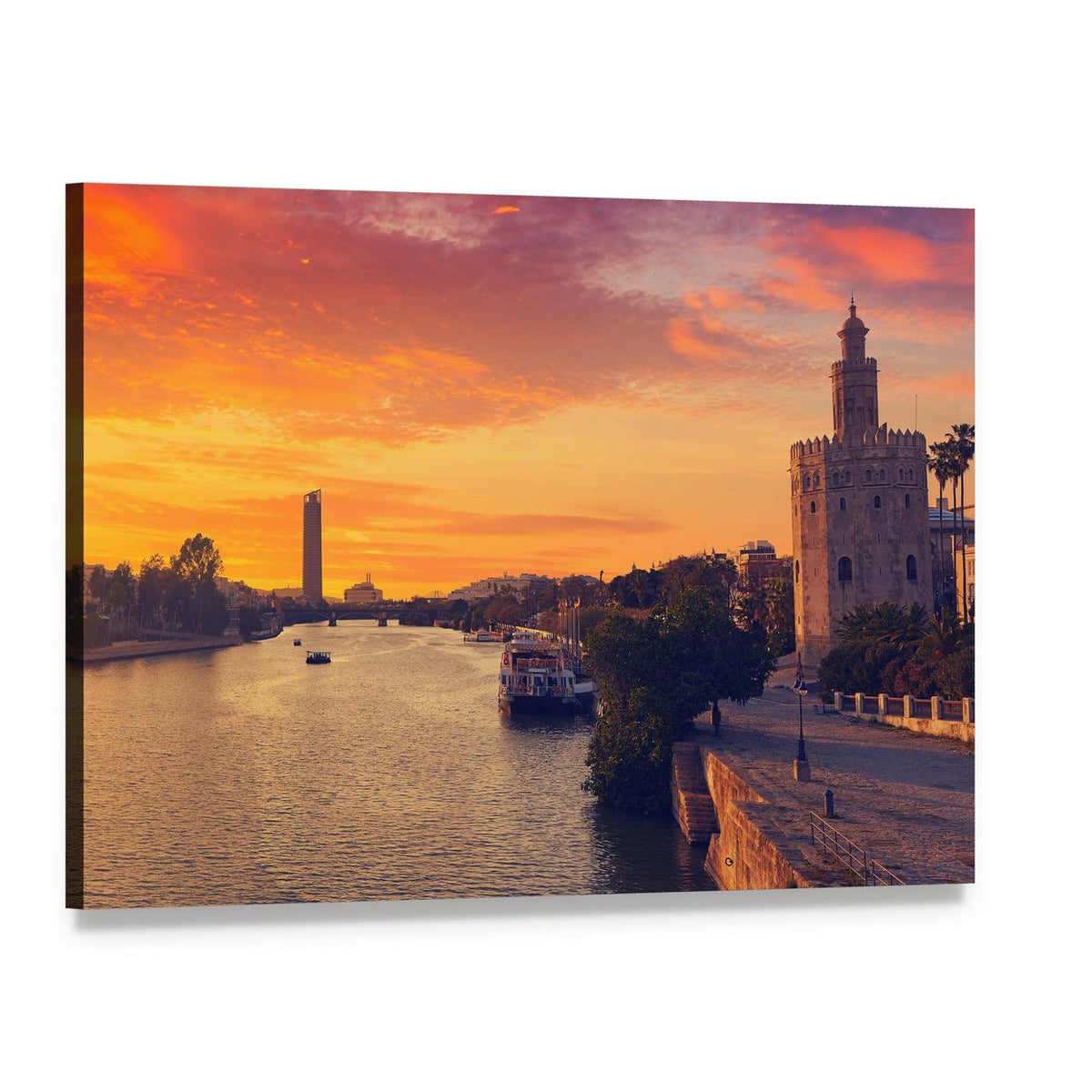 Seville Sunset Skyline Canvas Wall Art, single panel gallery wrapped canvas, angled product view