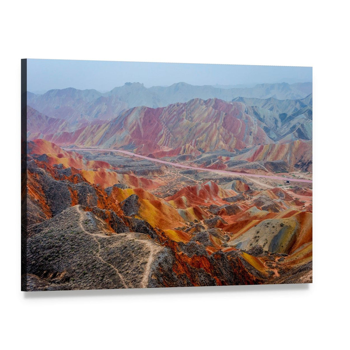 Colorful Rainbow Mountains in China Canvas Wall Art, single panel gallery wrapped canvas, angled product view