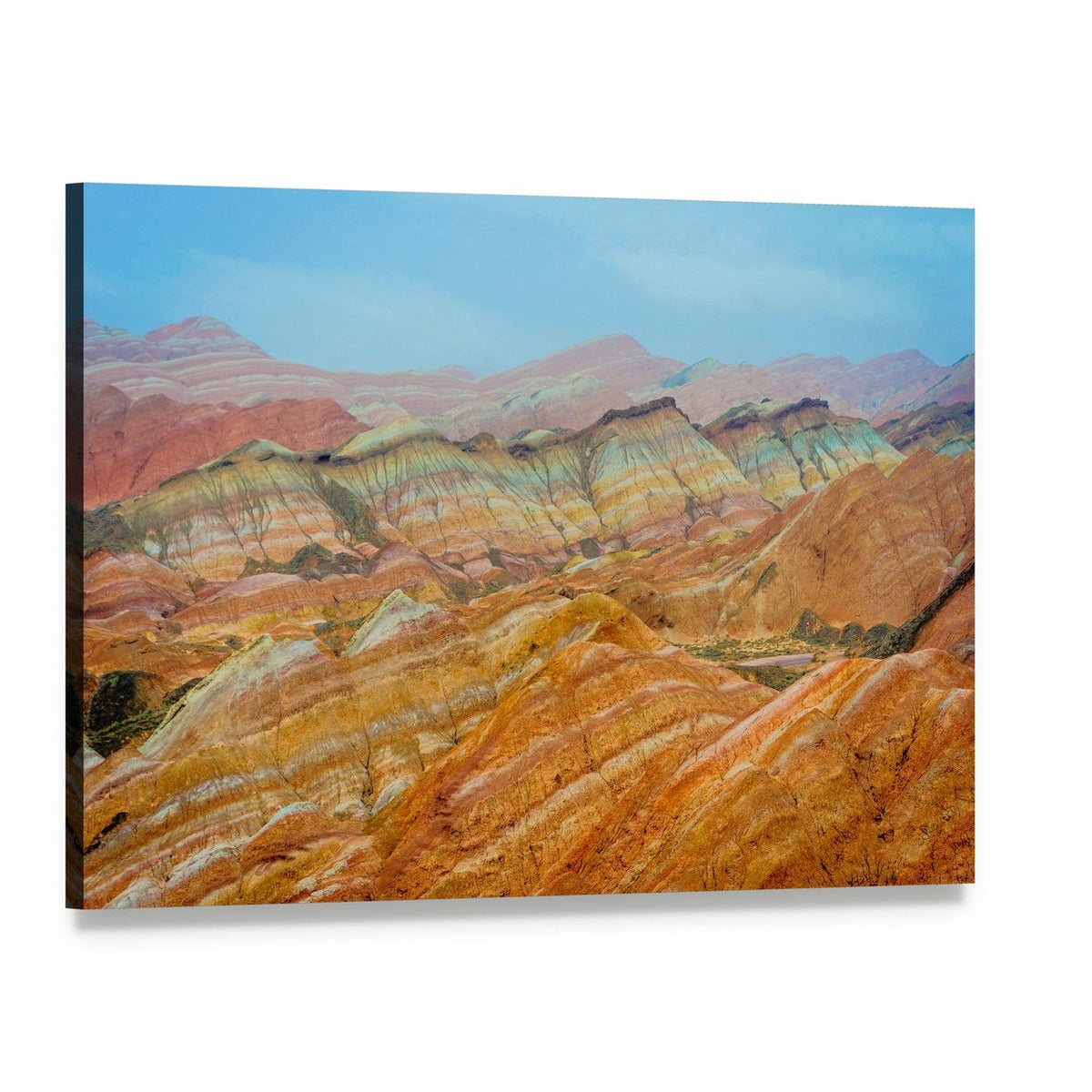 Vibrant Rainbow Mountains in Zhangye Canvas Wall Art, single panel gallery wrapped canvas, angled product view