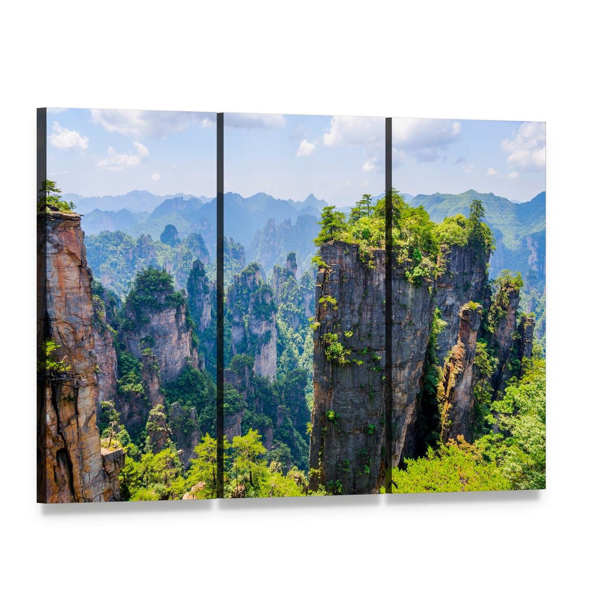 Majestic View Over Sandstone Formations in China Canvas Wall Art, 3 panel 3 Horizontal layout gallery wrapped canvas set, angled product view