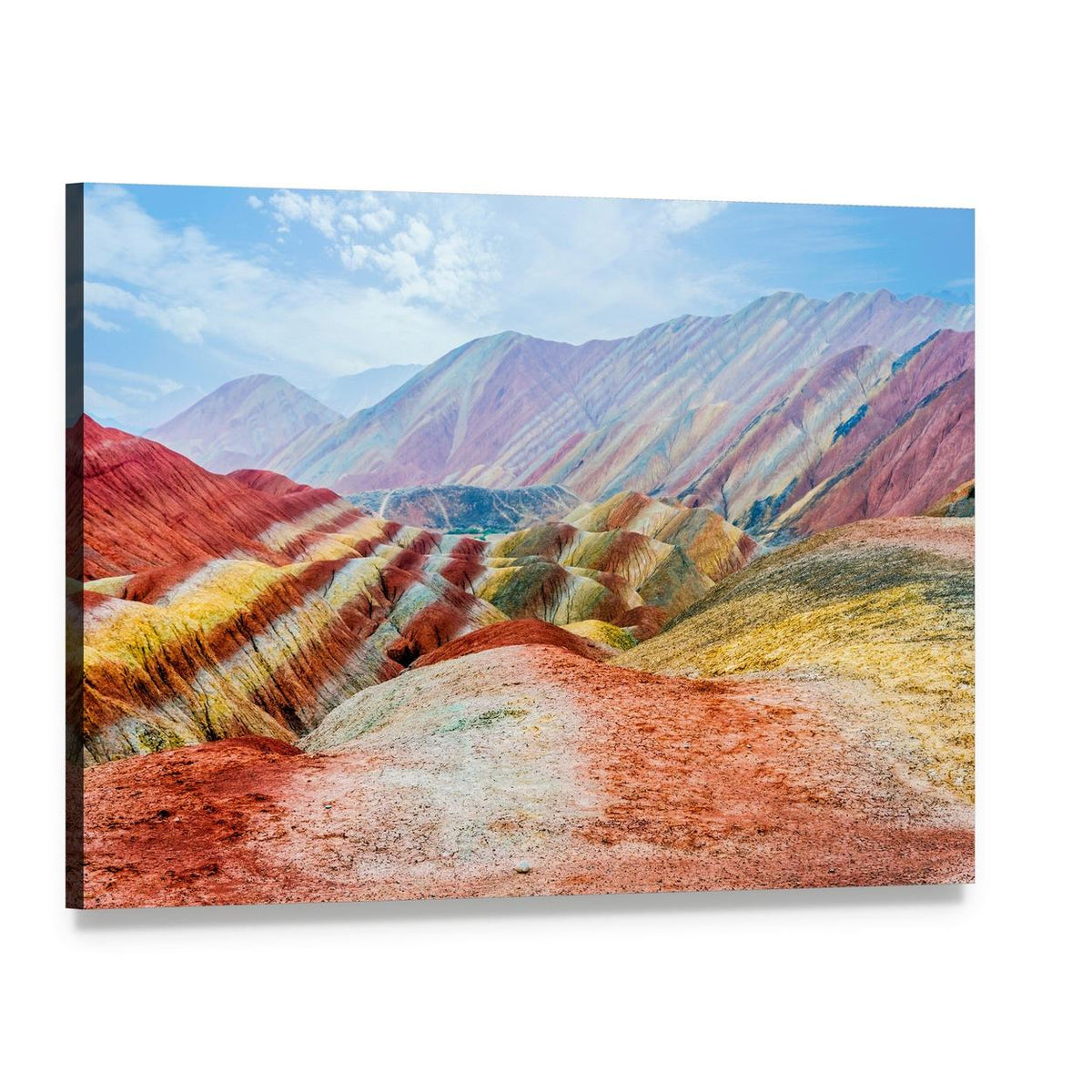 Zhangye Rainbow Mountains Under Daylight Canvas Wall Art, single panel gallery wrapped canvas, angled product view