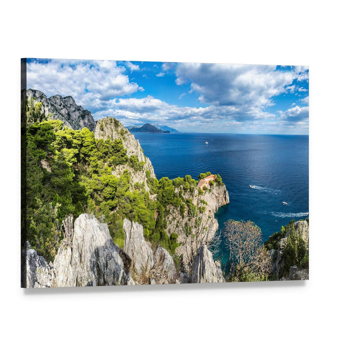 Capri Island Cliffs and Ocean Canvas Wall Art, single panel gallery wrapped canvas, angled product view