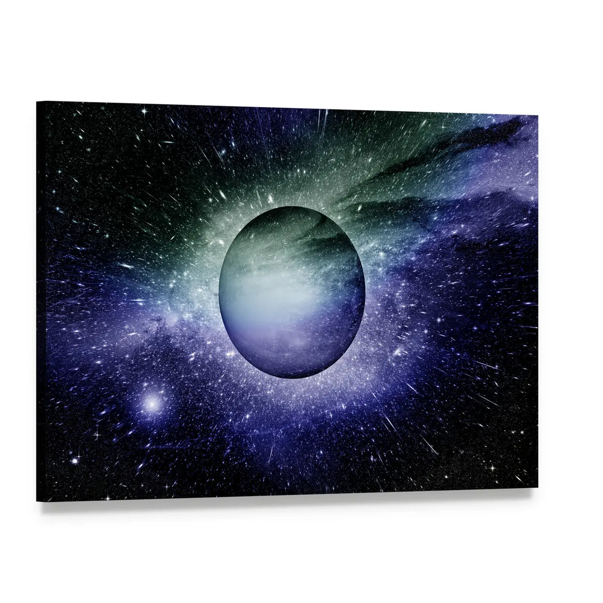 Nebula Planet and Stardust Canvas Wall Art, single panel gallery wrapped canvas, angled product view