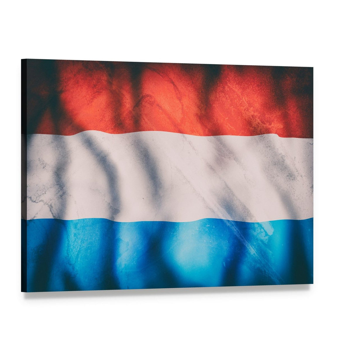 Waving Luxembourg Flag Canvas Wall Art, single panel gallery wrapped canvas, angled product view