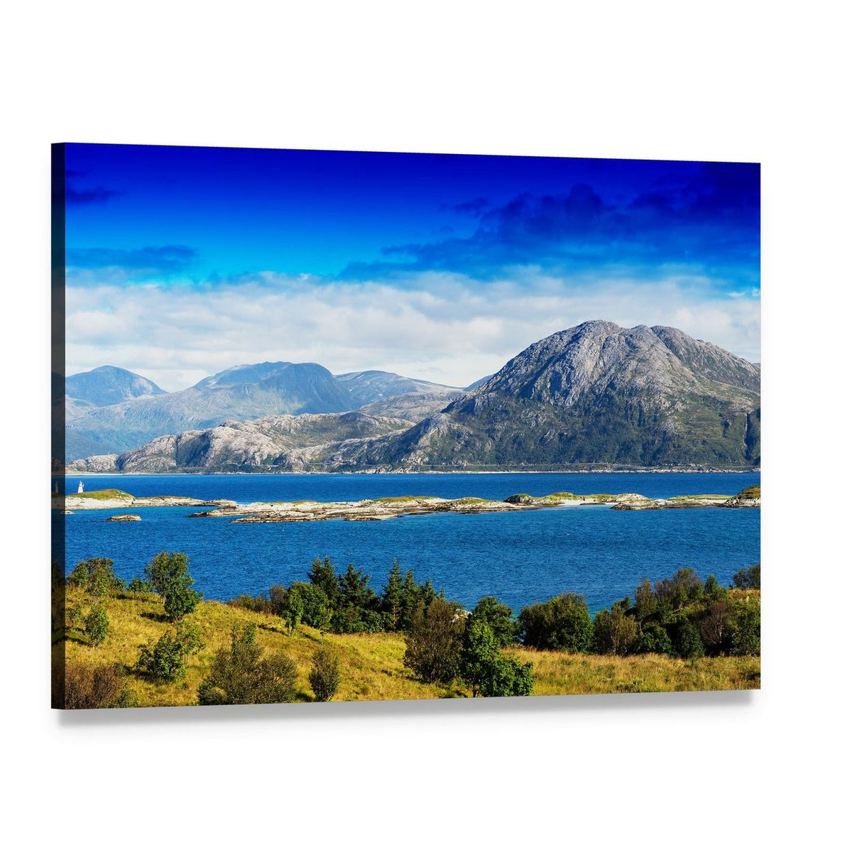 Norway Northern Islands Landscape Canvas Wall Art, single panel gallery wrapped canvas, angled product view