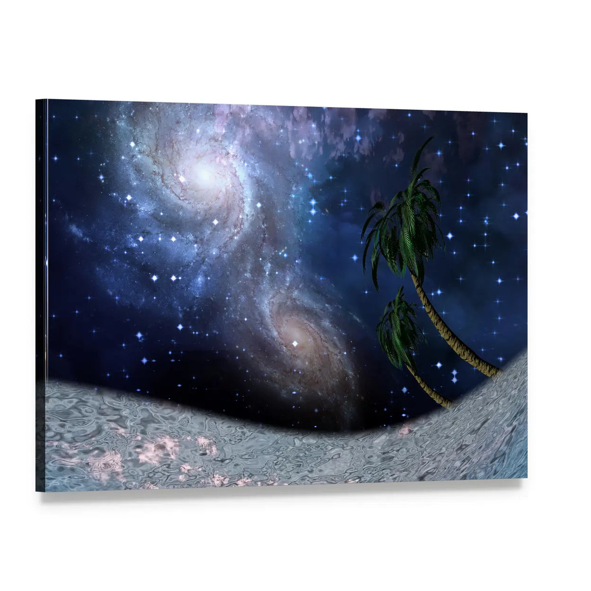 Galaxies Above Alien Landscape Canvas Wall Art, single panel gallery wrapped canvas, angled product view