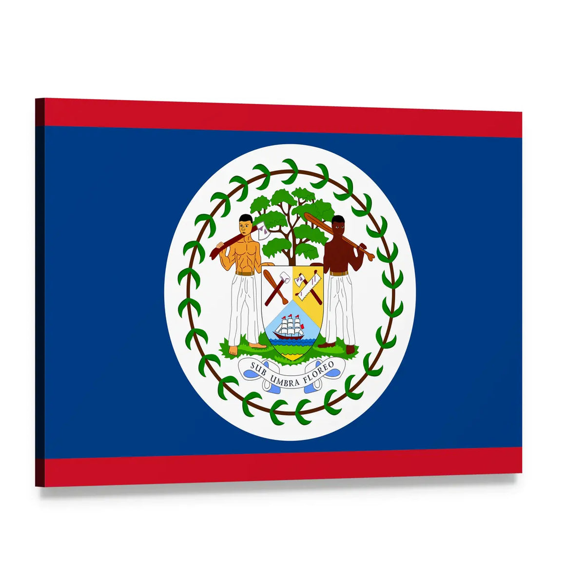 Flag of Belize Canvas Wall Art, single panel gallery wrapped canvas, angled product view