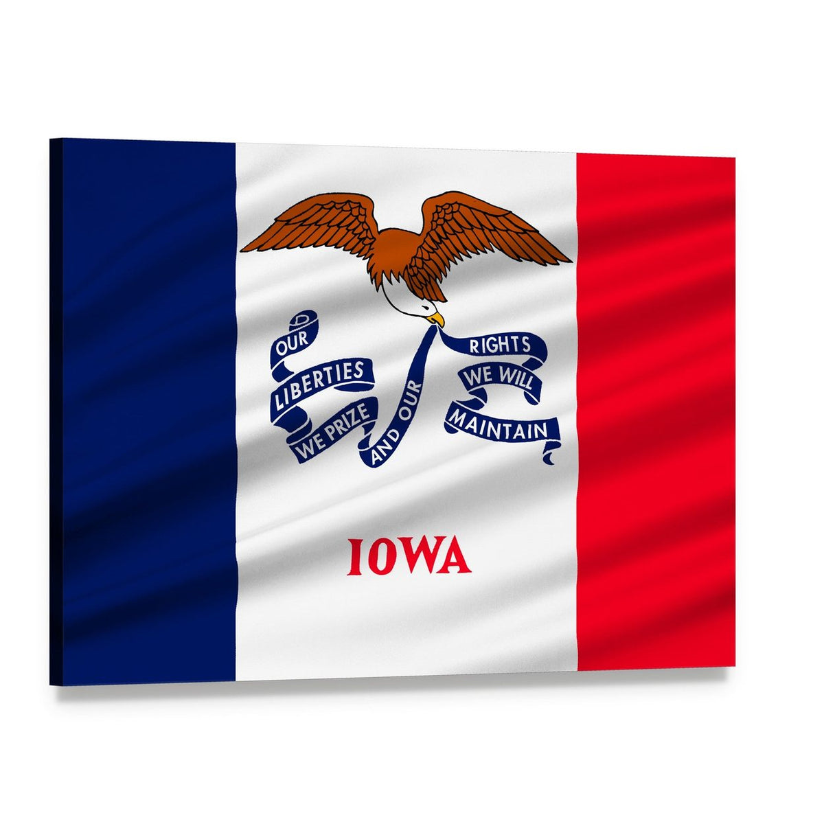 Iowa State Flag with Eagle and Banner Canvas Wall Art, single panel gallery wrapped canvas, angled product view