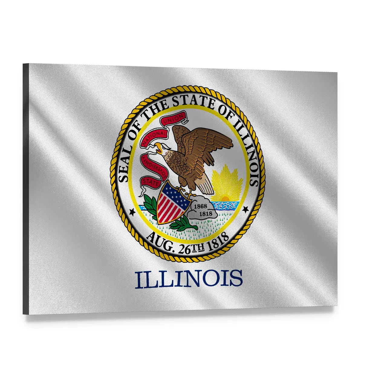 Illinois State Flag and Seal Canvas Wall Art, single panel gallery wrapped canvas, angled product view