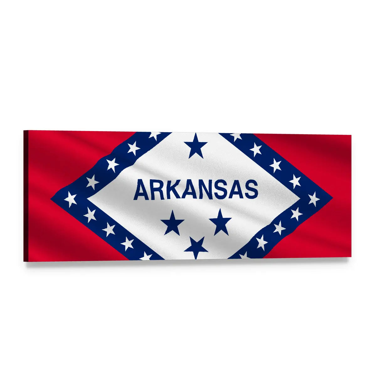 Waving Arkansas State Flag Panoramic Canvas Wall Art, single panel gallery wrapped canvas, angled product view
