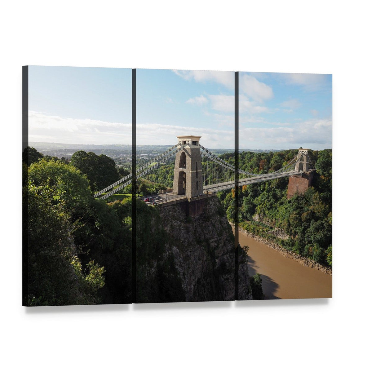Clifton Suspension Bridge Over Avon Gorge Canvas Wall Art, 3 panel 3 Horizontal layout gallery wrapped canvas set, angled product view